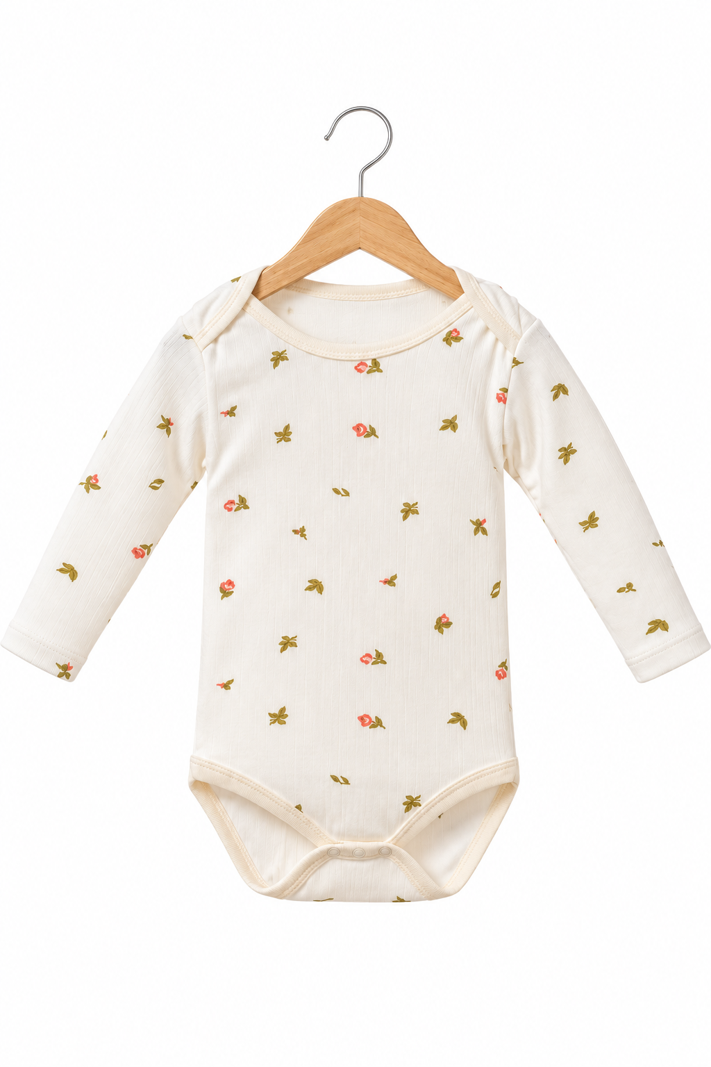 Çiçek Desenli %100 Pamuk Bebek Zıbın Body – Uzun Kollu Çıtçıtlı Bebek Badi