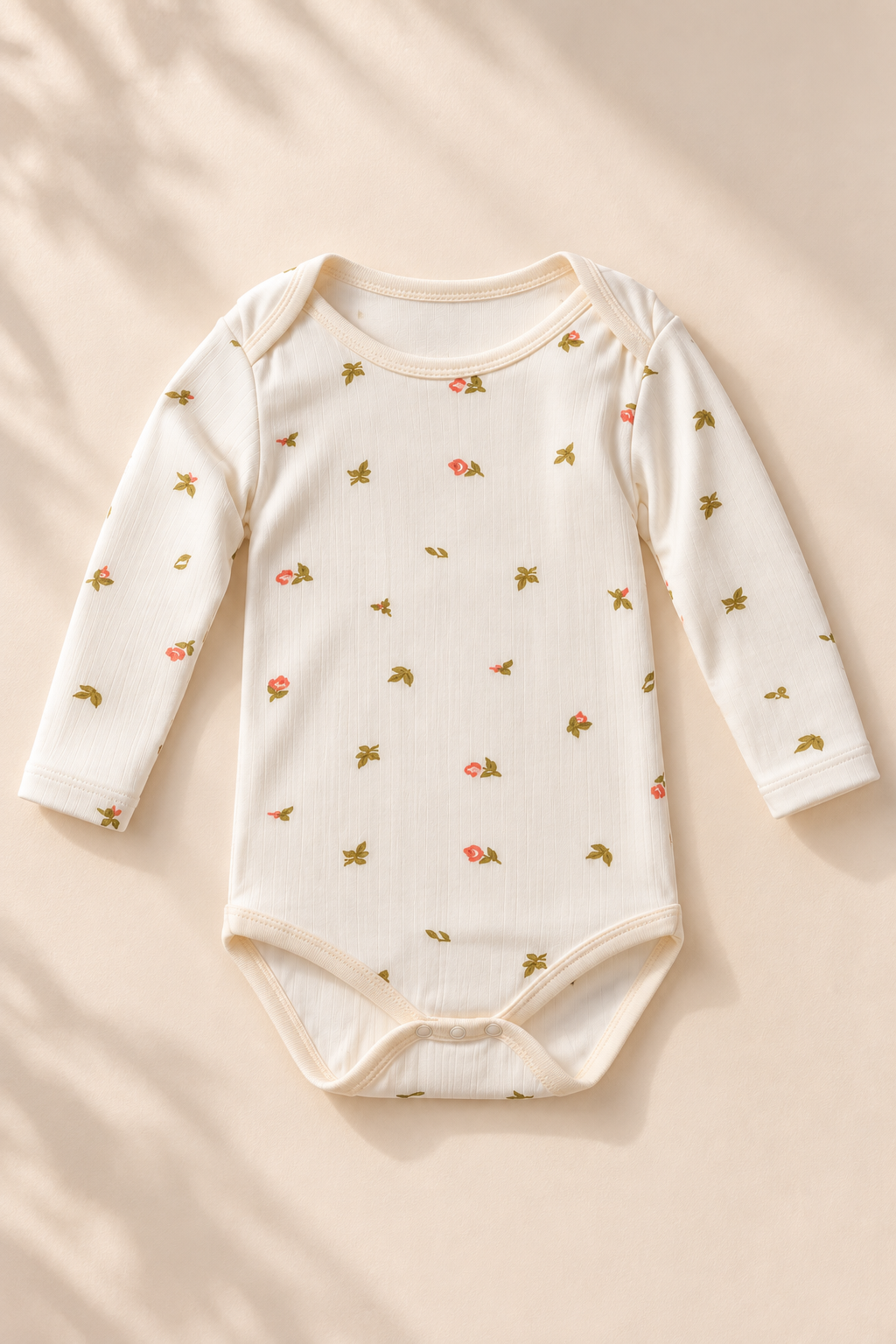 Çiçek Desenli %100 Pamuk Bebek Zıbın Body – Uzun Kollu Çıtçıtlı Bebek Badi