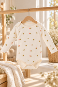 Çiçek Desenli %100 Pamuk Bebek Zıbın Body – Uzun Kollu Çıtçıtlı Bebek Badi