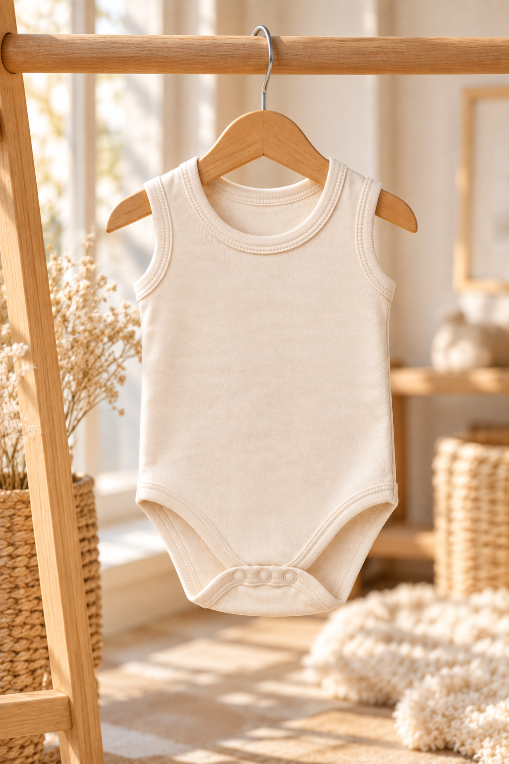 %100 Pamuklu Bebek Zıbın Body – Kolsuz Çıtçıtlı Bebek Atlet Body