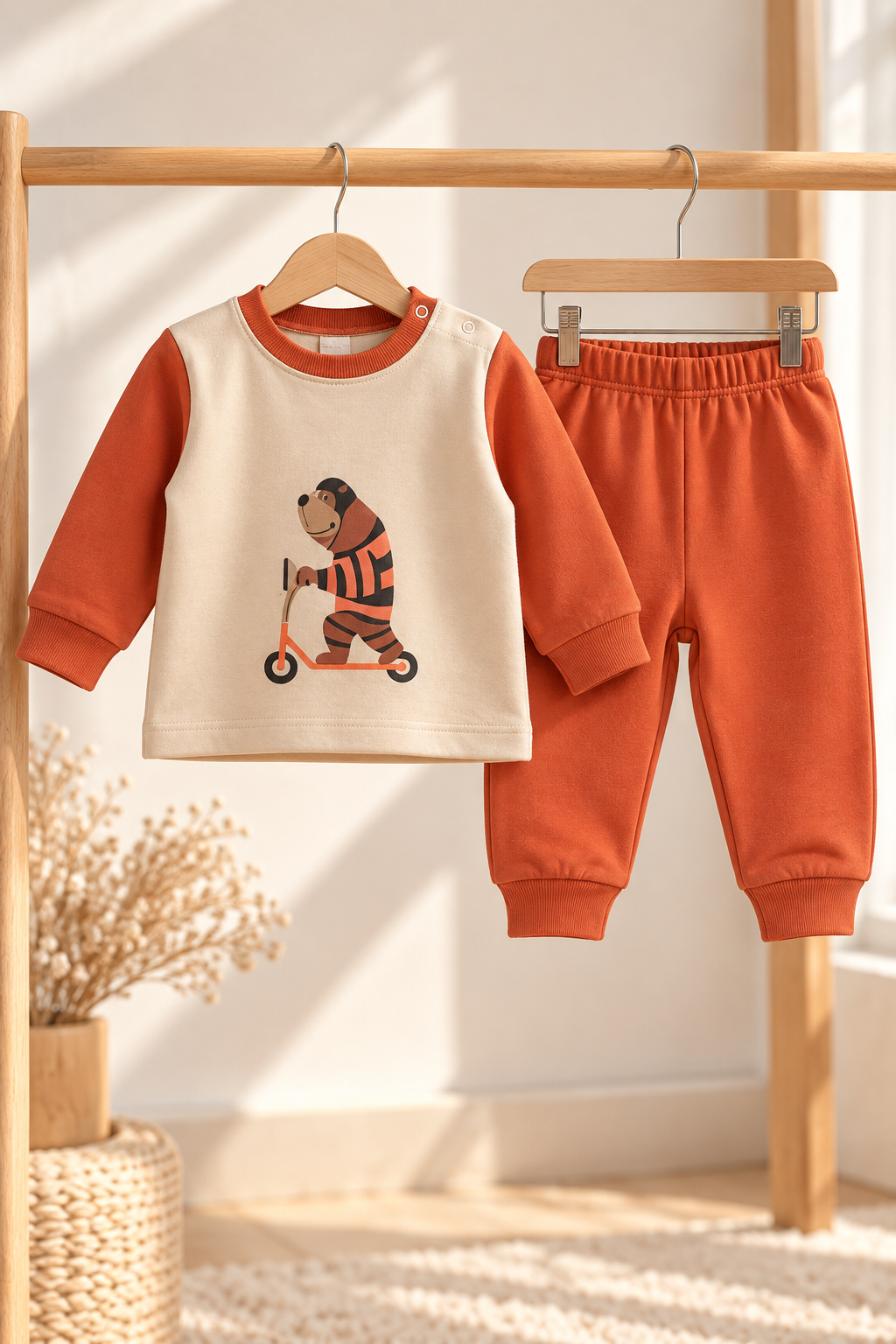 Erkek Çocuk 2'li Takım – Ayıcık Baskılı Uzun Kollu Sweatshirt ve Eşofman Altı