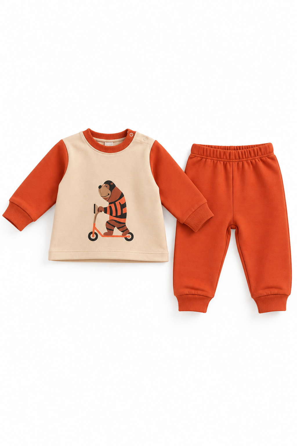 Erkek Çocuk 2'li Takım – Ayıcık Baskılı Uzun Kollu Sweatshirt ve Eşofman Altı