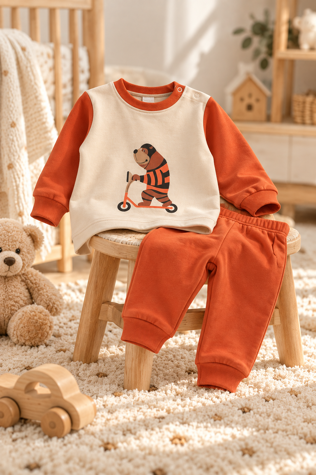 Erkek Çocuk 2'li Takım – Ayıcık Baskılı Uzun Kollu Sweatshirt ve Eşofman Altı