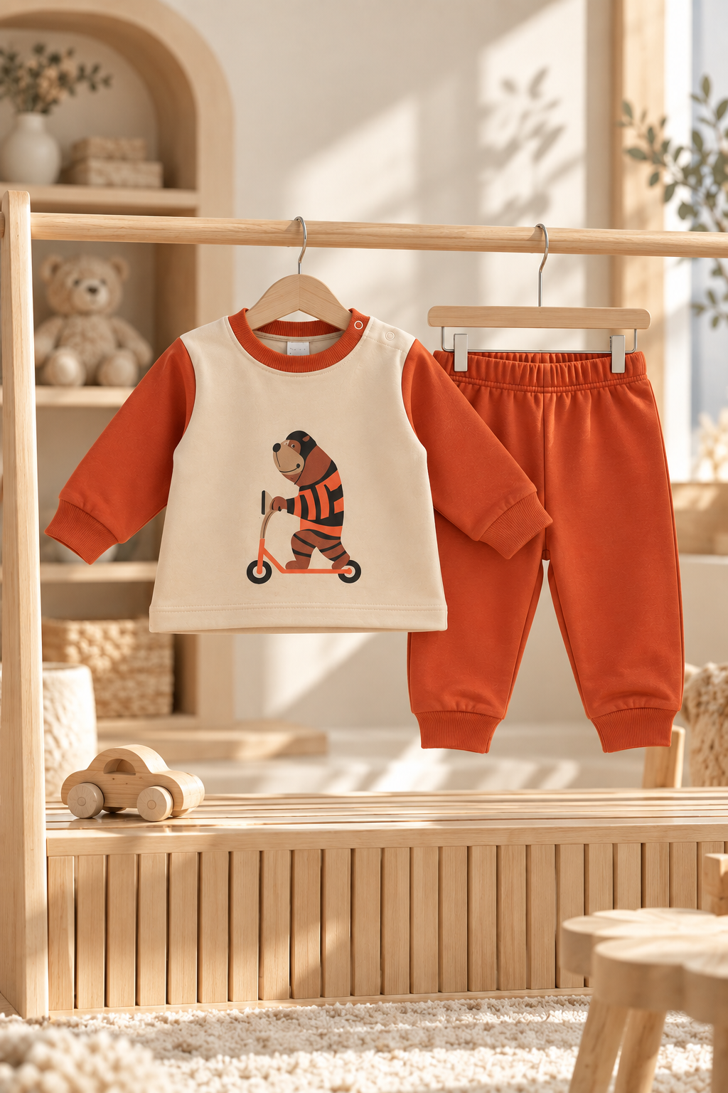 Erkek Çocuk 2'li Takım – Ayıcık Baskılı Uzun Kollu Sweatshirt ve Eşofman Altı