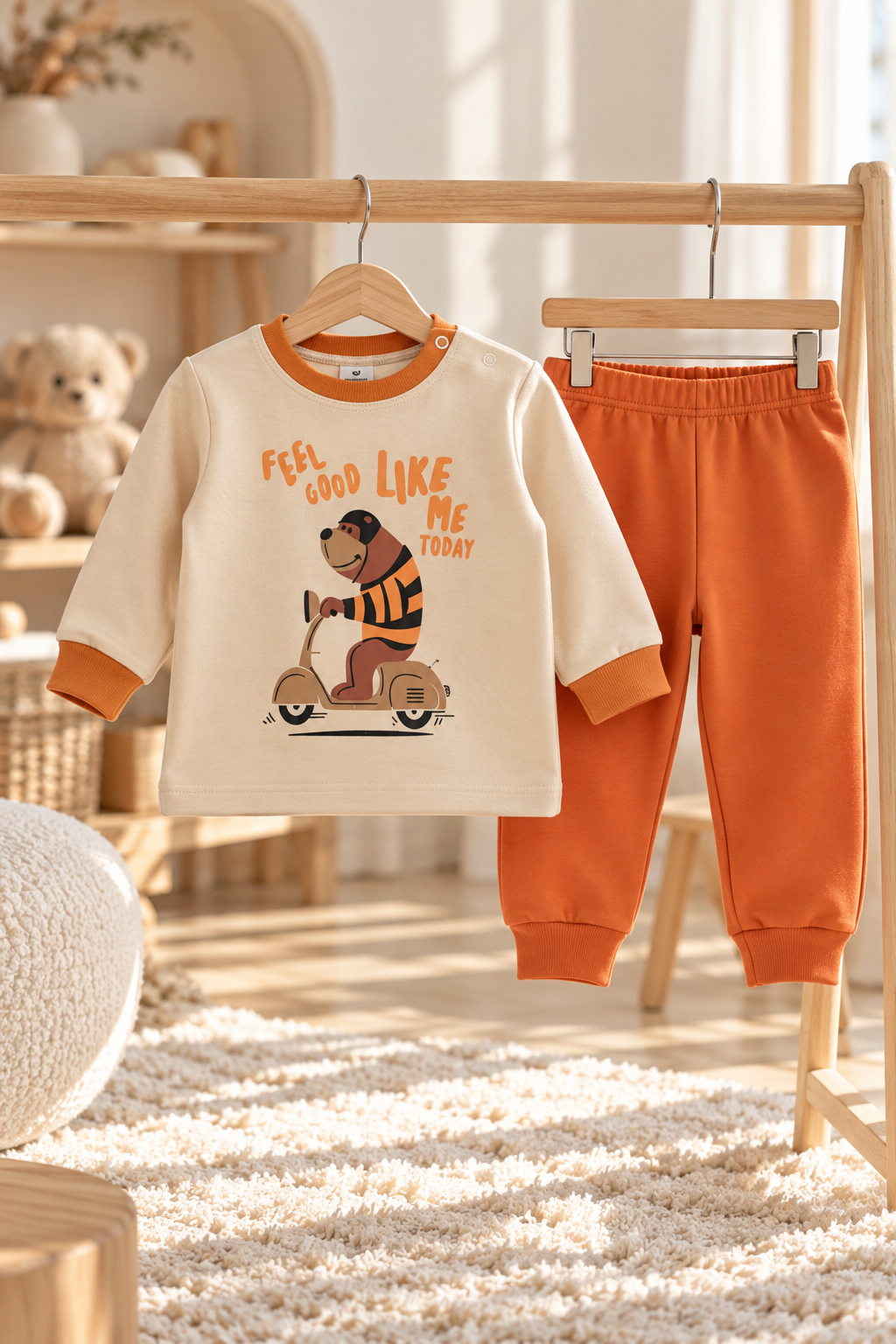 Erkek Çocuk 2'li Takım – Ayıcık Baskılı Uzun Kollu Sweatshirt ve Eşofman Altı