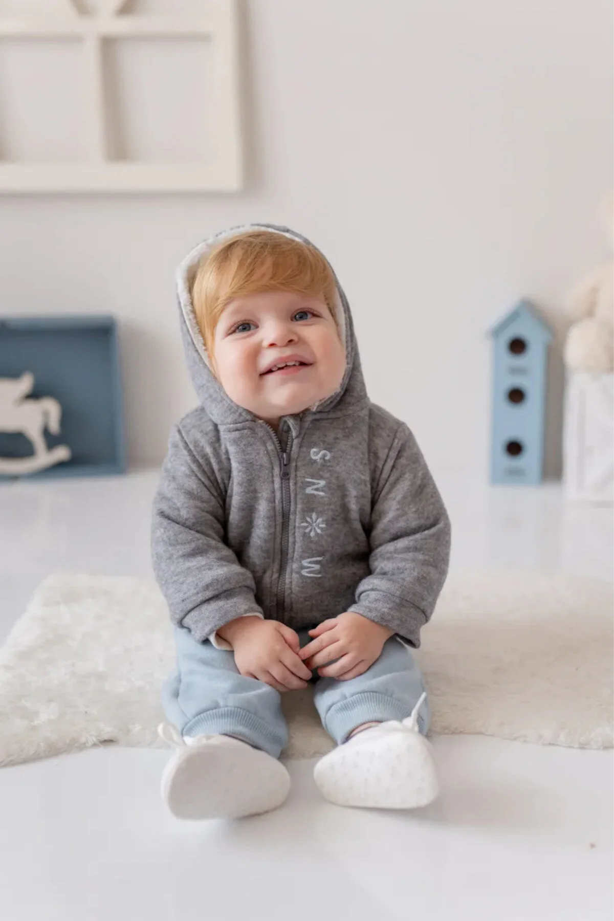Erkek Bebek 3'lü Takım – %100 Pamuklu Uzun Kollu Sweatshirt ve Pantolon Seti