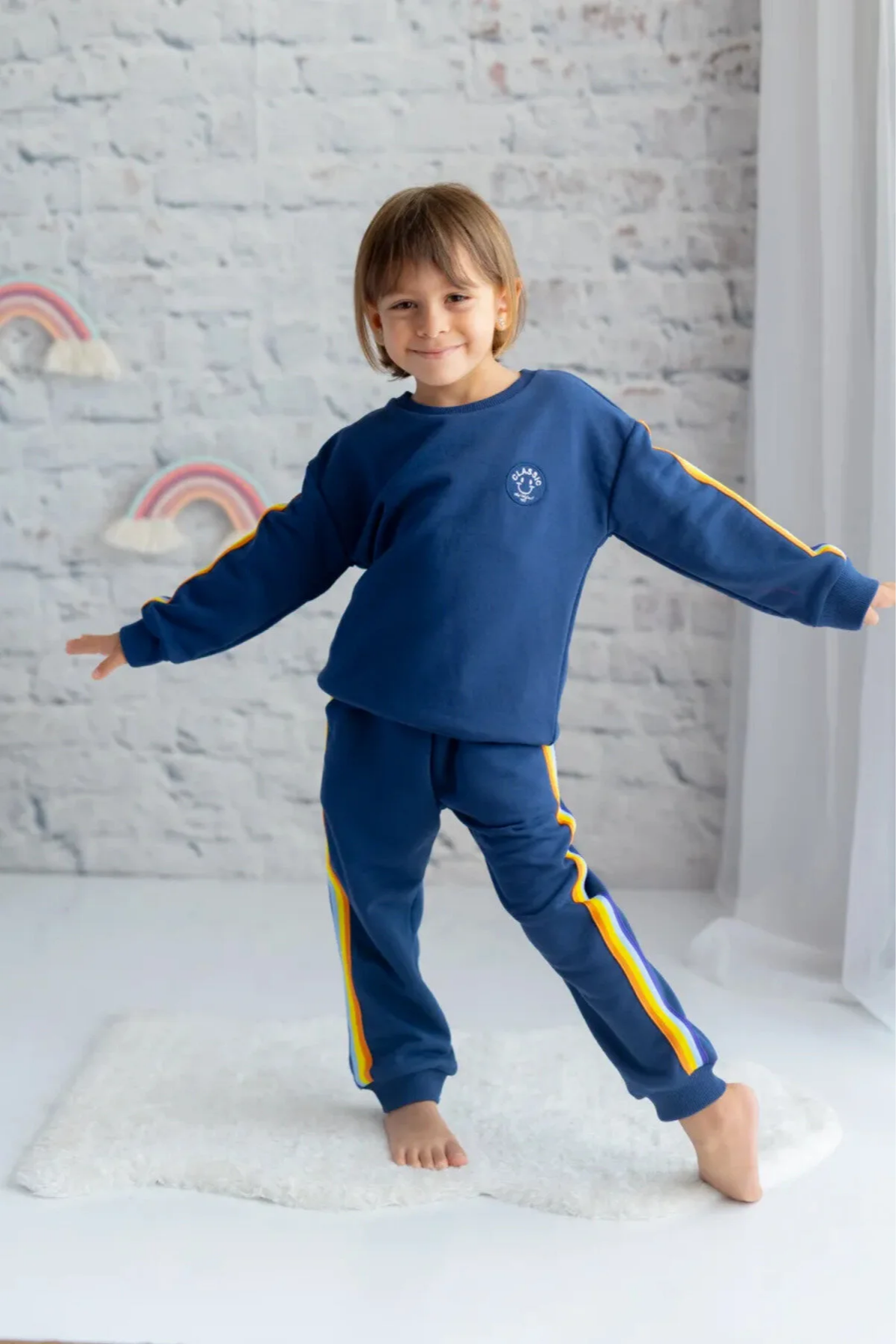 Erkek Çocuk 2'li Eşofman Takımı – Lacivert Sweatshirt ve Şerit Detaylı Jogger Pantolon