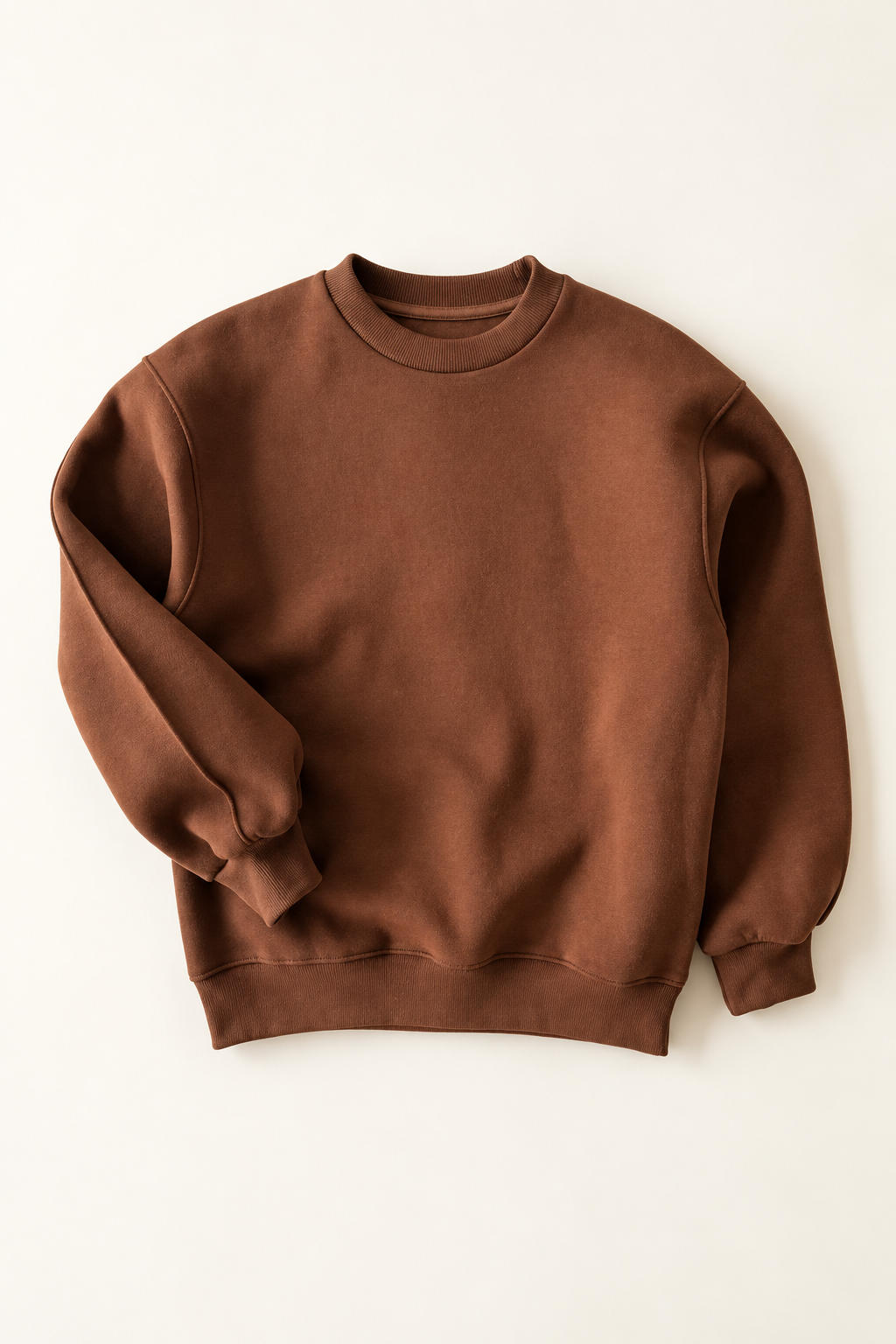 Çocuk Kahverengi Bisiklet Yaka Sweatshirt – Pamuk Karışımlı, Uzun Kollu, Ribanalı Manşet